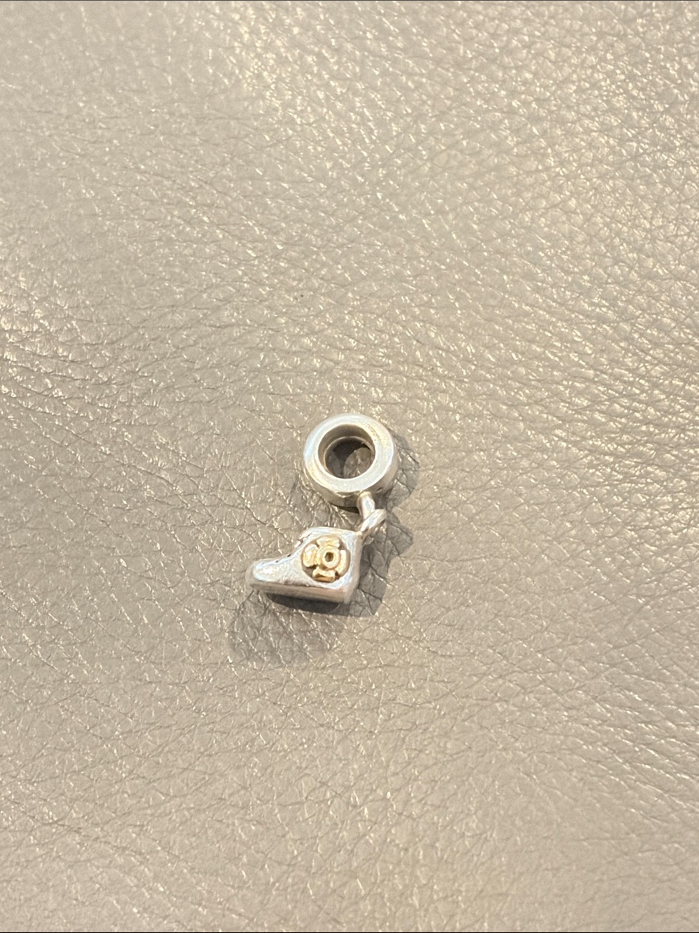 Retired Pandora Silver baby boot Charm with Gold Accent